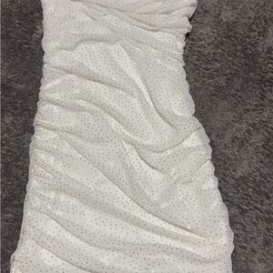 Source Unknown White Backless Sheath Dress with Silver Sparkle